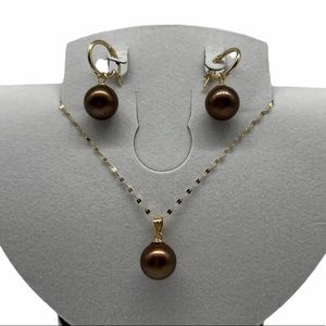 South Sea Pearl  Choco Brown Hoop Earrings11.8mm 18k with Pendant 12mm 1…